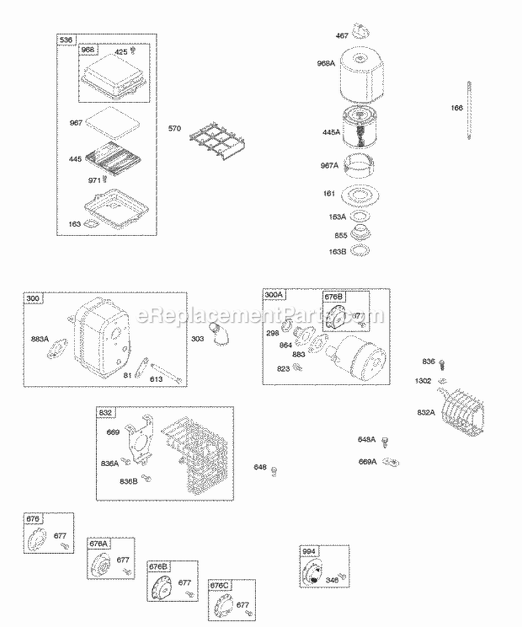 Air Cleaner Exhaust System Diagram and Parts List for  Briggs and Stratton Engine